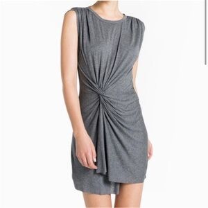 A.L.C. Gray Elsie Crewneck Cap-Sleeve Knotted Jersey Dress Small Lightweight